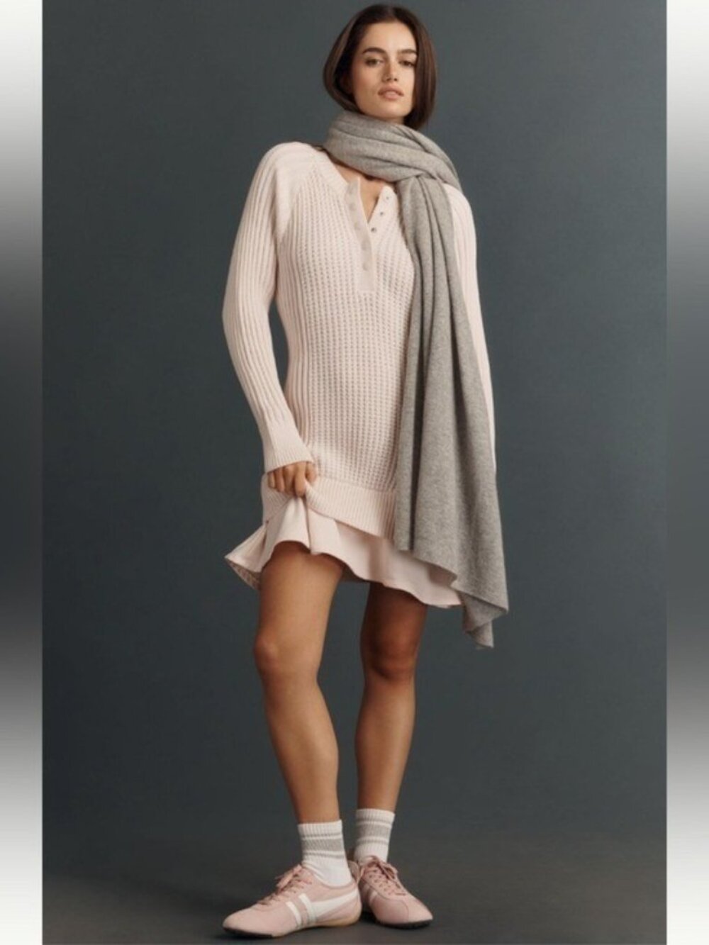ANTHROPOLOGIE Daily Practice Twofer Waffle Knit Mini Dress Pink Size XL NEW